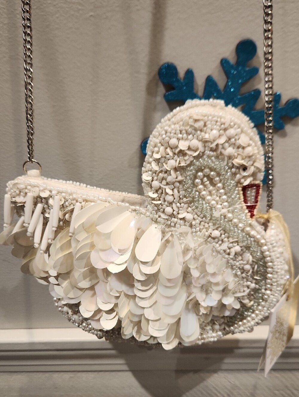 NWT Decorative White Feather Swan Crossbody Made In India